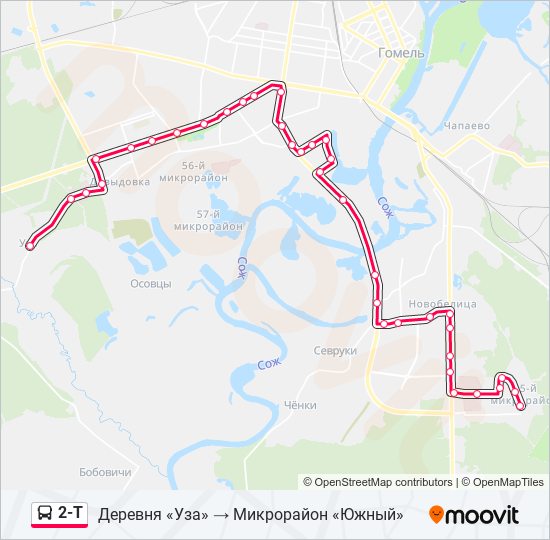 Автобус 2-Т: карта маршрута