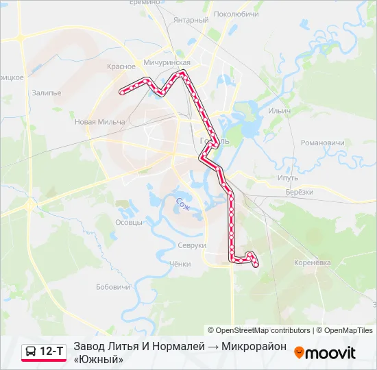 Автобус 12-Т: карта маршрута
