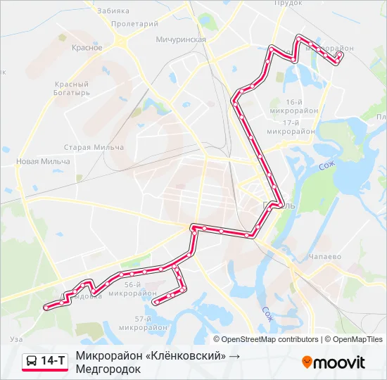 14-Т Bus Line Map