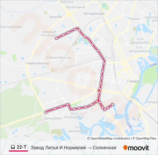 Автобус 22-Т: карта маршрута
