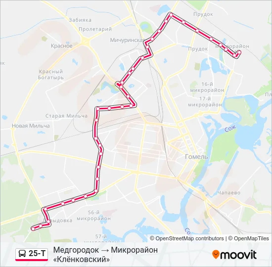 Автобус 25-Т: карта маршрута