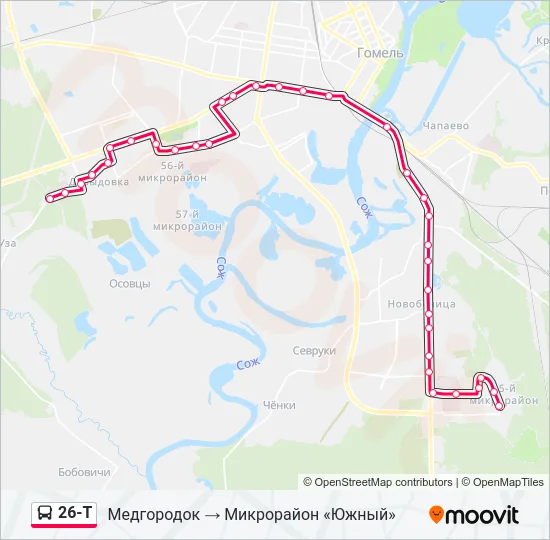 Автобус 26-Т: карта маршрута