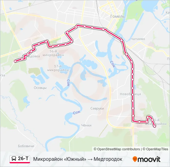 Автобус 26-Т: карта маршрута