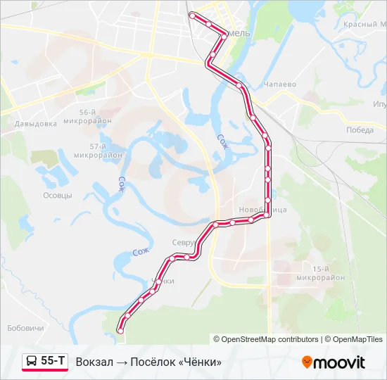 Автобус 55-Т: карта маршрута