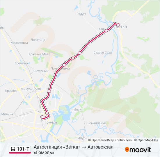 Автобус 101-Т: карта маршрута