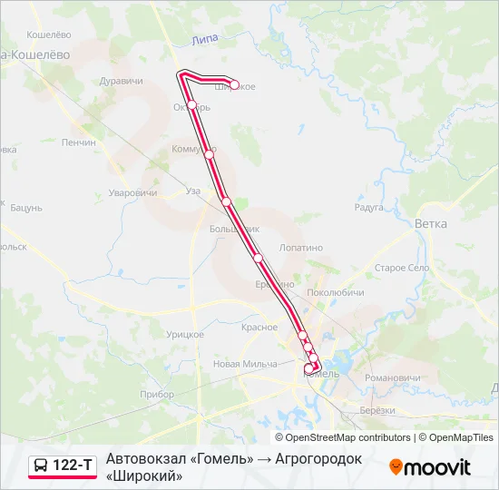 Автобус 122-Т: карта маршрута