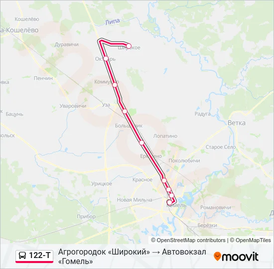 Автобус 122-Т: карта маршрута