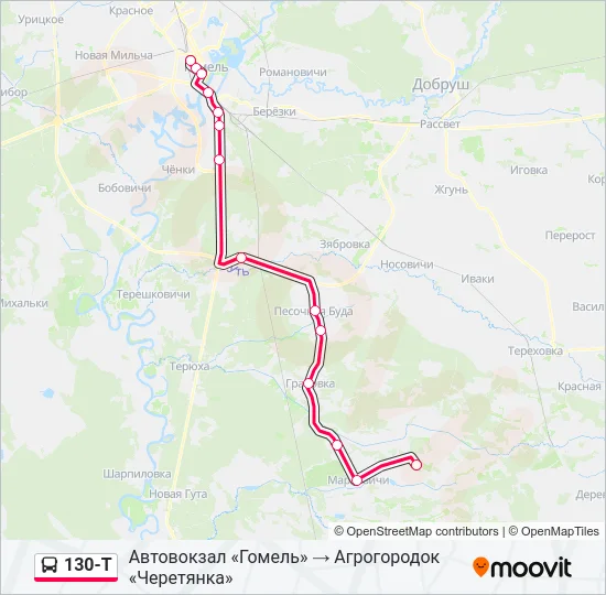 Автобус 130-Т: карта маршрута
