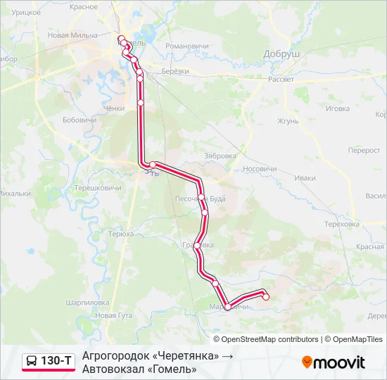 Автобус 130-Т: карта маршрута