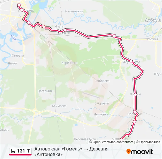 Автобус 131-Т: карта маршрута