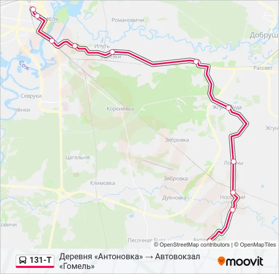Автобус 131-Т: карта маршрута