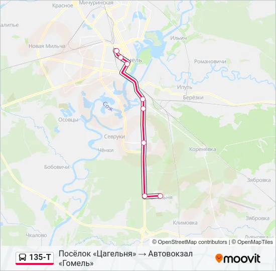Автобус 135-Т: карта маршрута