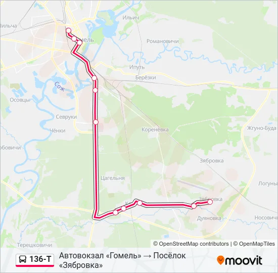 Автобус 136-Т: карта маршрута