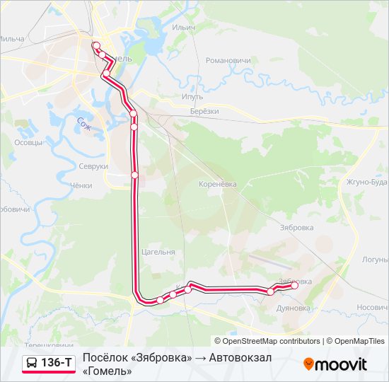Автобус 136-Т: карта маршрута