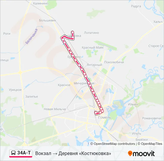 Автобус 34А-Т: карта маршрута