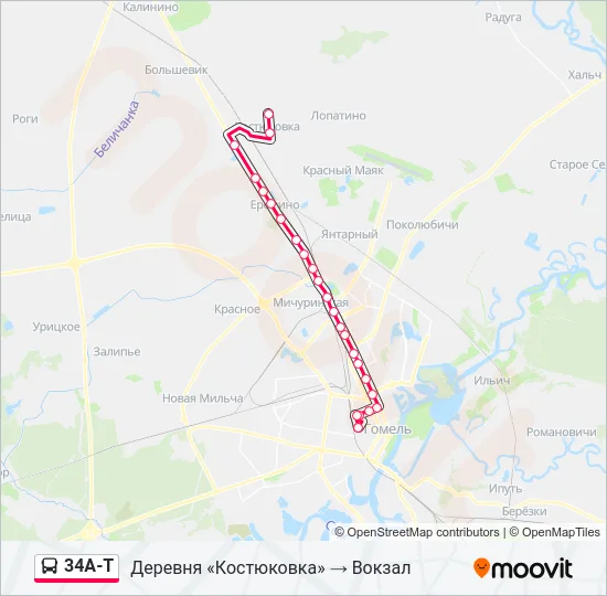 Автобус 34А-Т: карта маршрута