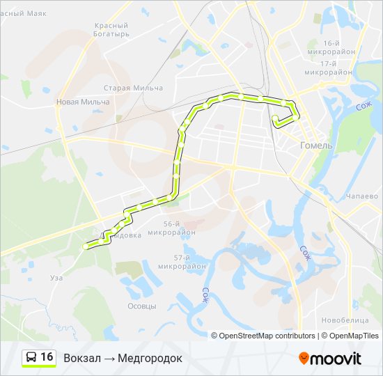 Автобус 16: карта маршрута
