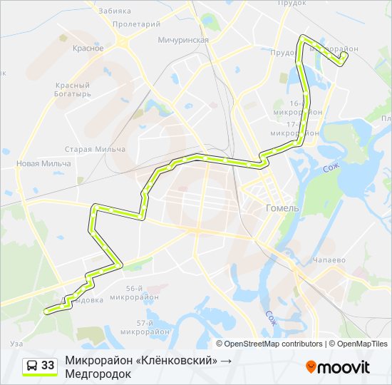 Автобус 33: карта маршрута