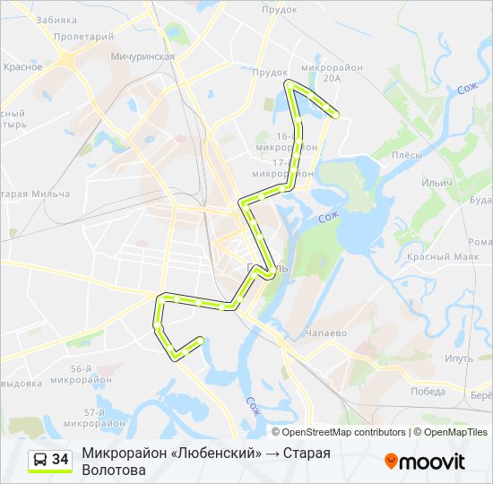 Автобус 34: карта маршрута