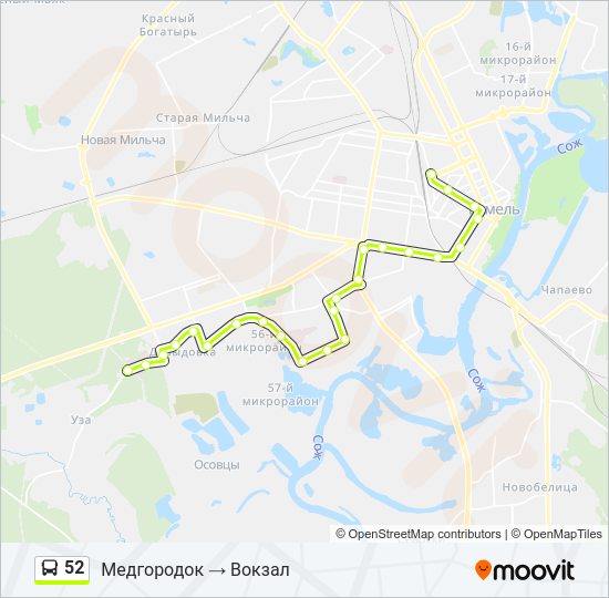 Автобус 52: карта маршрута