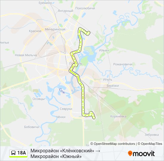 Автобус 18А: карта маршрута