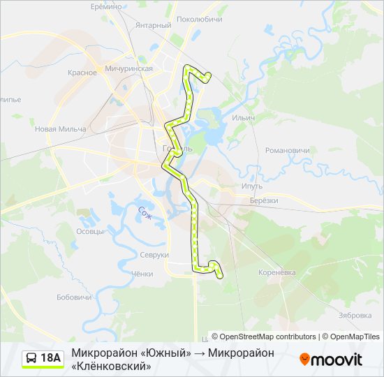 Автобус 18А: карта маршрута