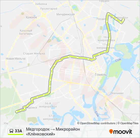 Автобус 33А: карта маршрута