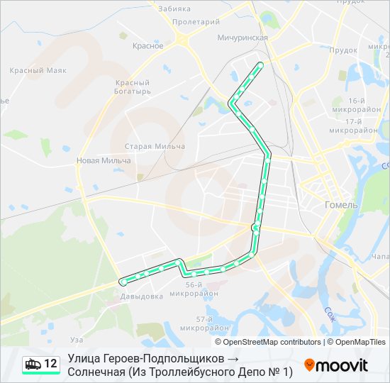 Троллейбус 12: карта маршрута