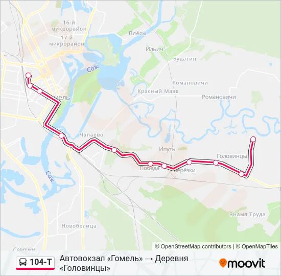 Автобус 104-Т: карта маршрута