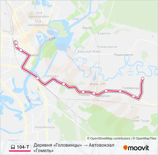Автобус 104-Т: карта маршрута