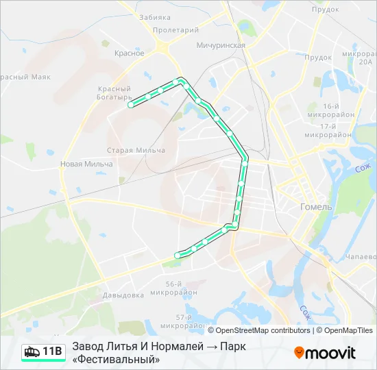 11В Trolleybus Line Map