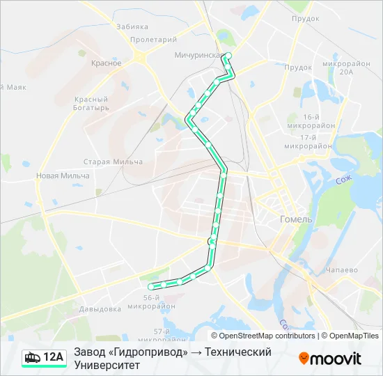 Троллейбус 12А: карта маршрута