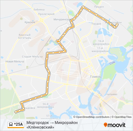 Автобус *25А: карта маршрута