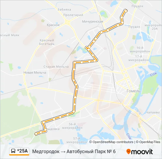 Автобус *25А: карта маршрута