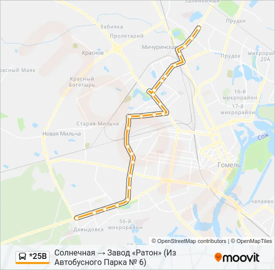 Автобус *25В: карта маршрута