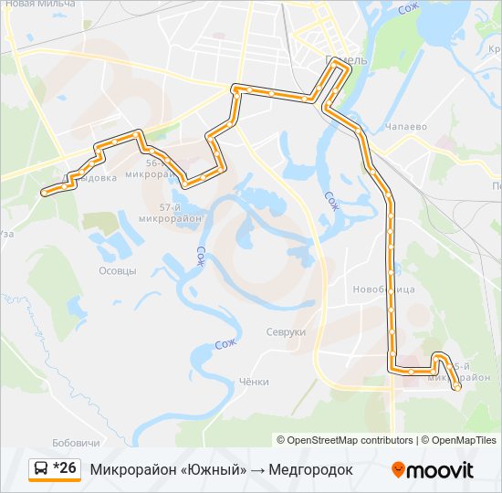 Автобус *26: карта маршрута