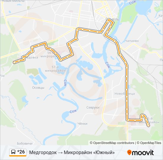 Автобус *26: карта маршрута