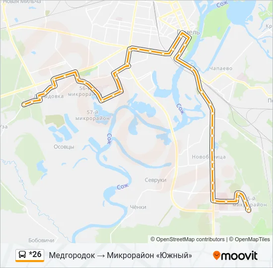 Автобус *26: карта маршрута