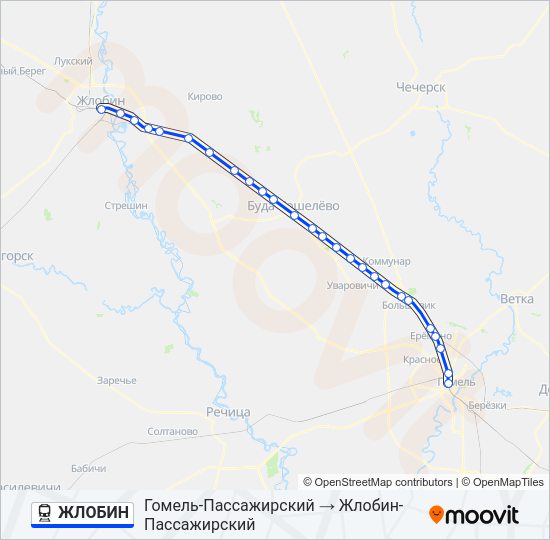 Поезд ЖЛОБИН: карта маршрута