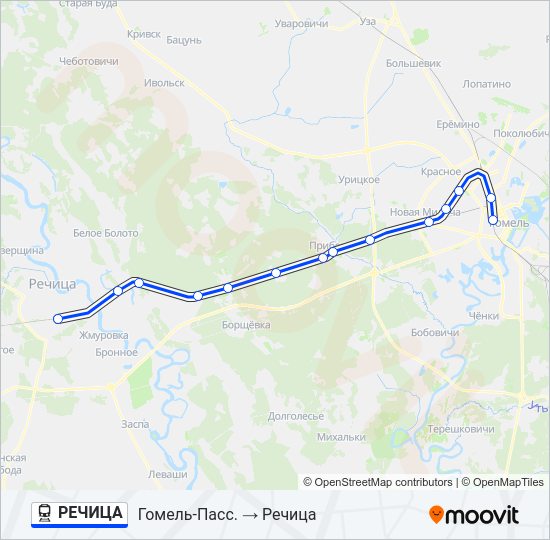 Поезд РЕЧИЦА: карта маршрута