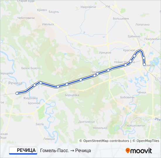 Поезд РЕЧИЦА: карта маршрута