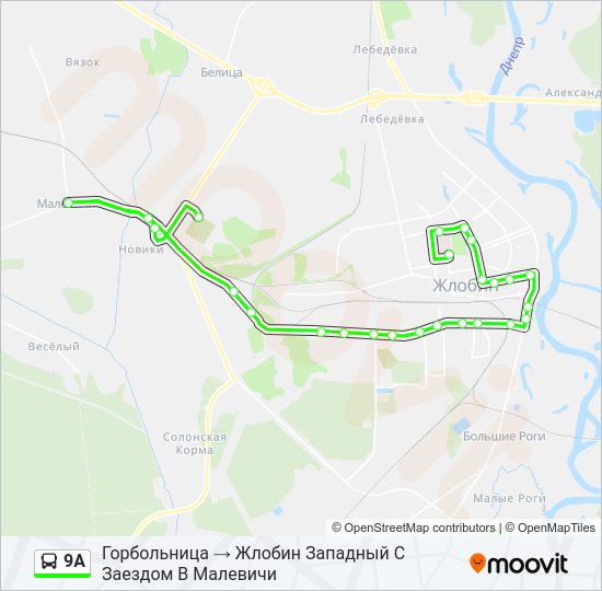 Автобус 9А: карта маршрута