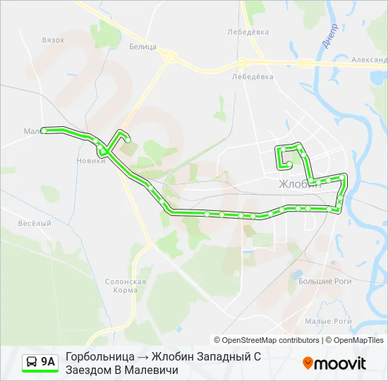 Автобус 9А: карта маршрута