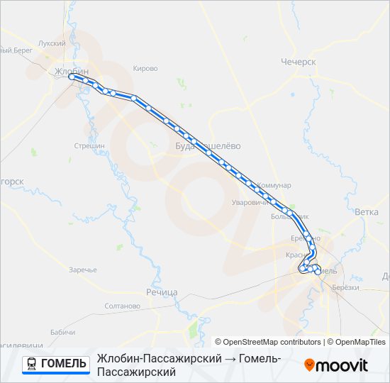 Поезд ГОМЕЛЬ: карта маршрута