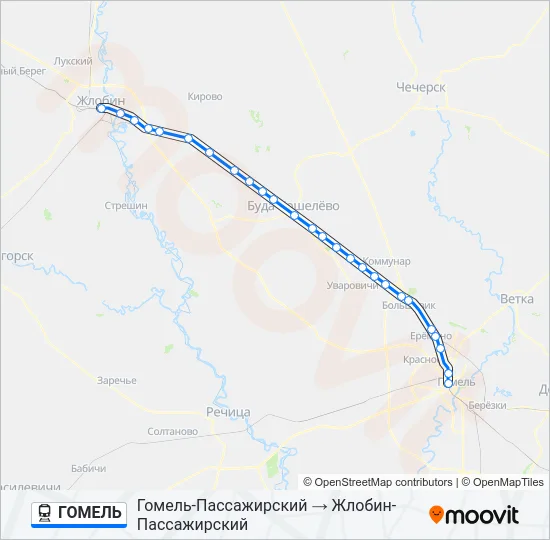 Поезд ГОМЕЛЬ: карта маршрута