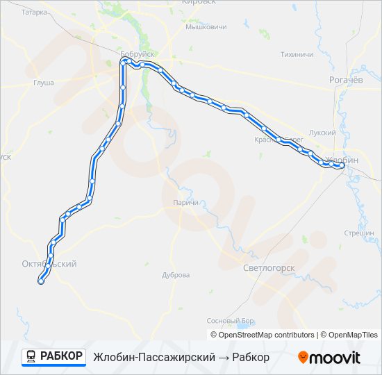 Поезд РАБКОР: карта маршрута