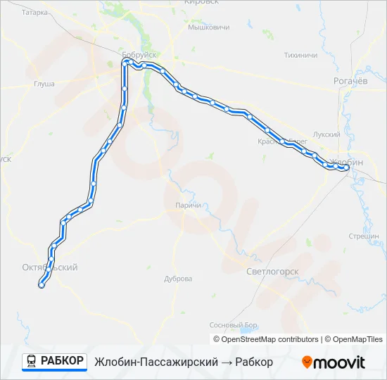 Поезд РАБКОР: карта маршрута