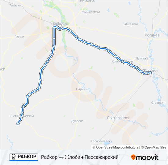 Поезд РАБКОР: карта маршрута