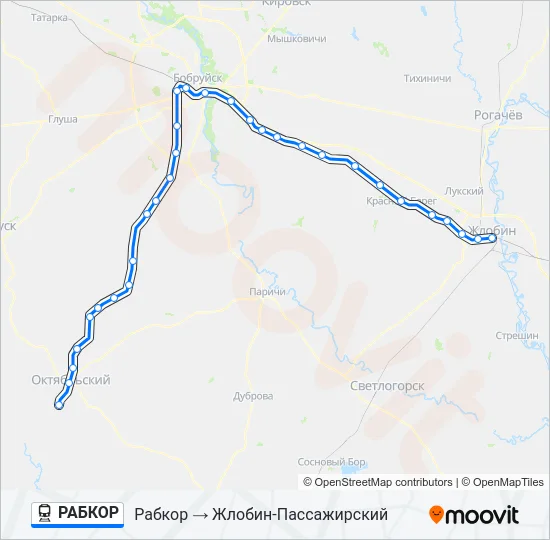 Поезд РАБКОР: карта маршрута