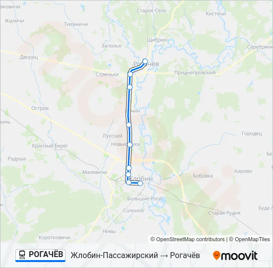 Поезд РОГАЧЁВ: карта маршрута